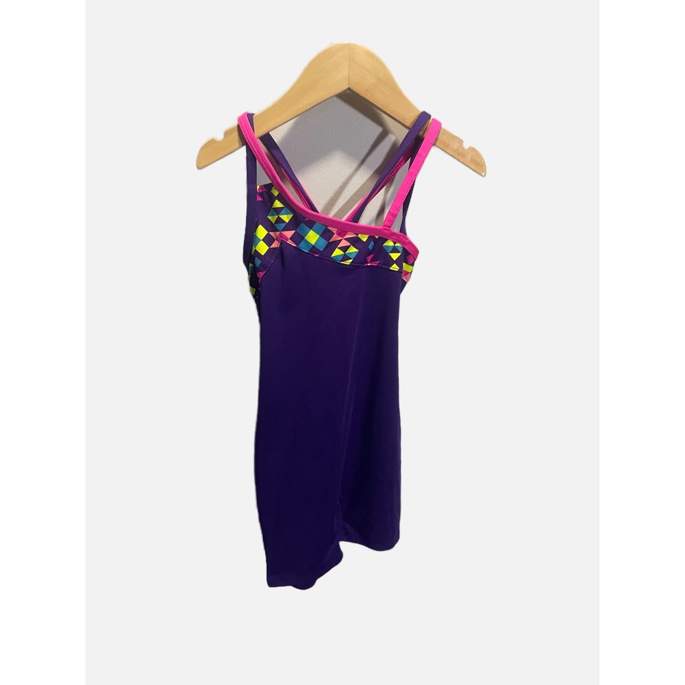 Circo One Piece Leotard Girls 4/5 Purple Geometric Strappy Athletic Gum